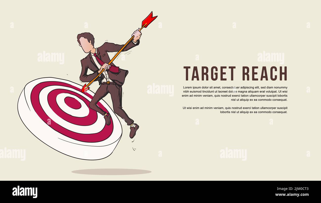 businessman aiming archery target. target reach concept. cartoon character style vector illustration Stock Vector