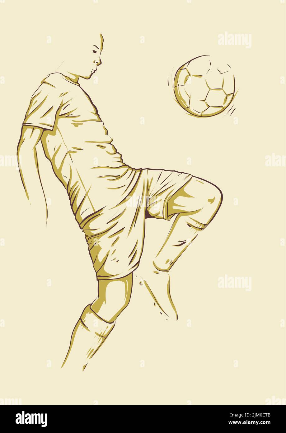 soccer player dribbling ball on the air. unfinished hand drawing sketch style vector illustration. for announcement poster, presentation and advertise Stock Vector