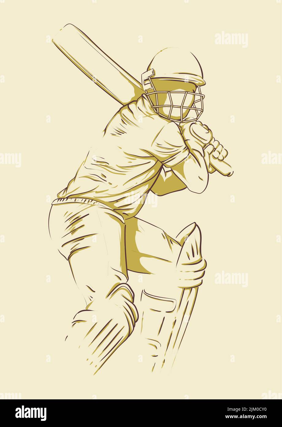 cricket player batsman ready to hit the ball. unfinished hand drawing sketch style vector illustration. for announcement poster, presentation and adve Stock Vector