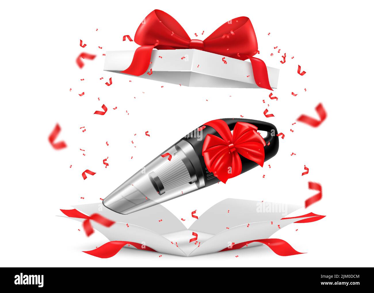 Manual car vacuum cleaner with red ribbon and bow inside open gift box