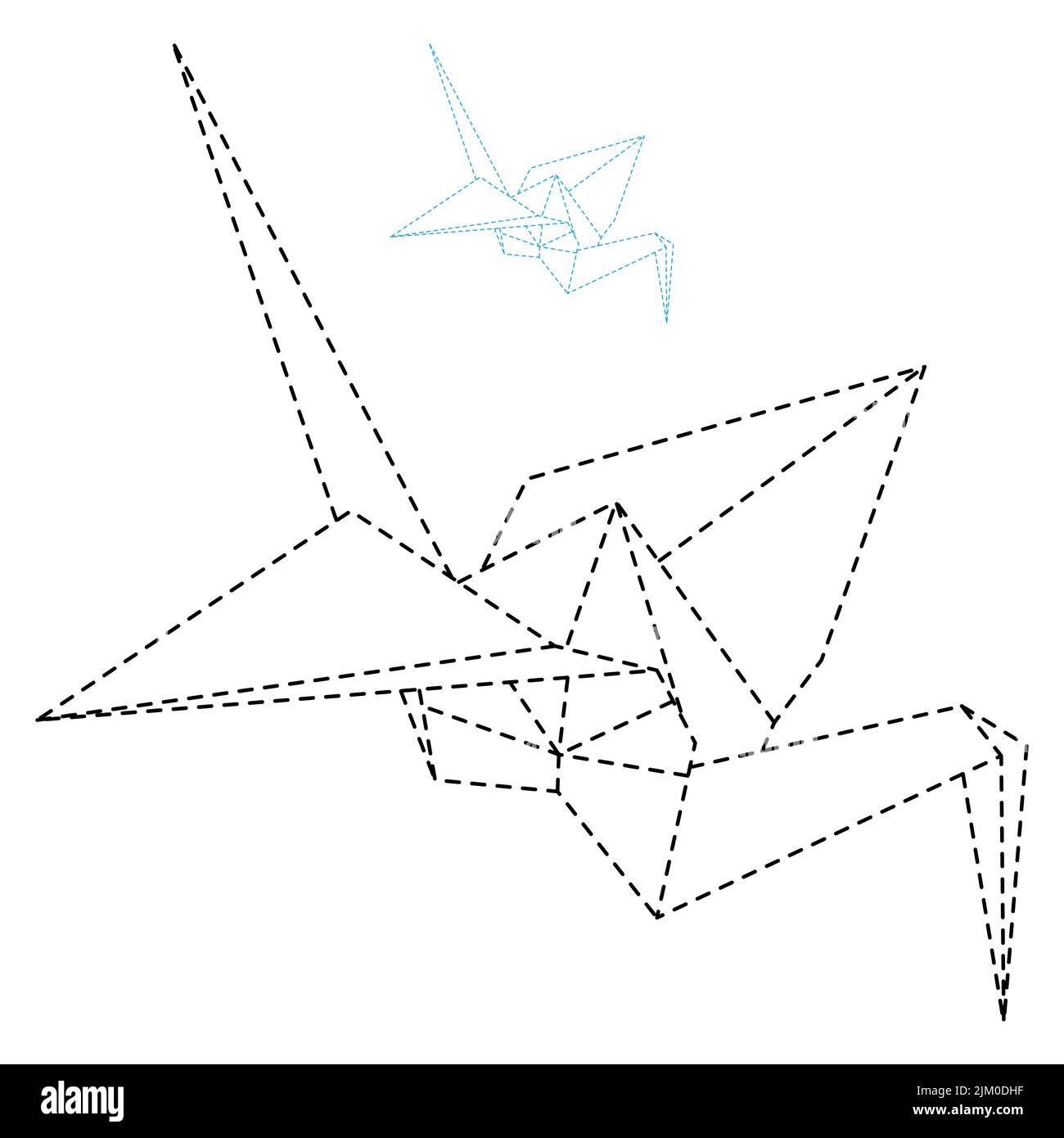 Set of origami crane vector outline dashed illustration isolated on ...