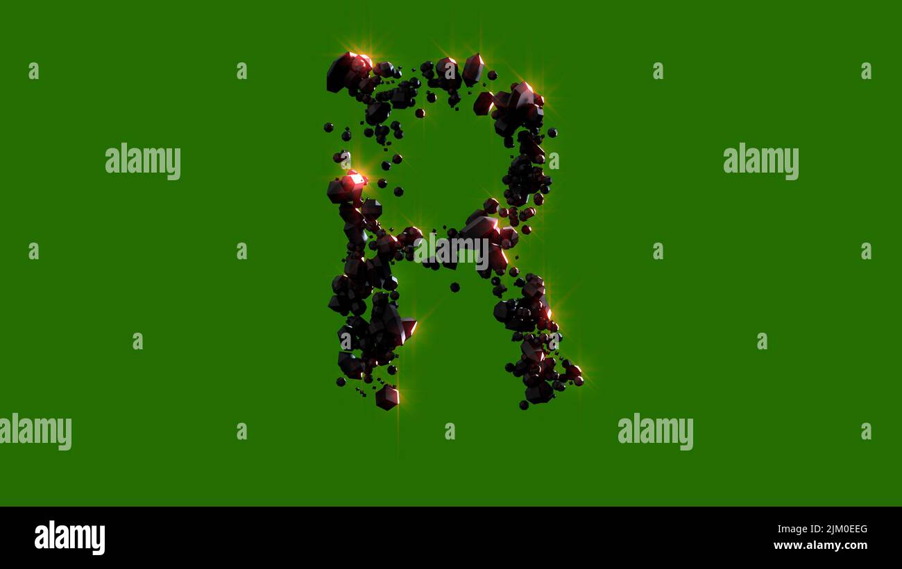 dark stones with red shining letter R - cosmic burning rocks font ...