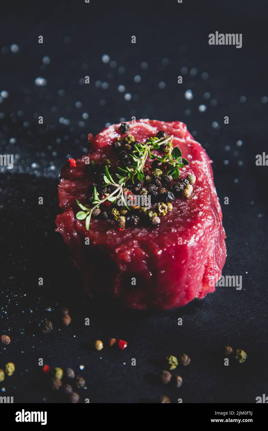 Meat; steak; dinner; lunch; nature; health; tasty; red; dark; pepper; grain, Restaurant, bar