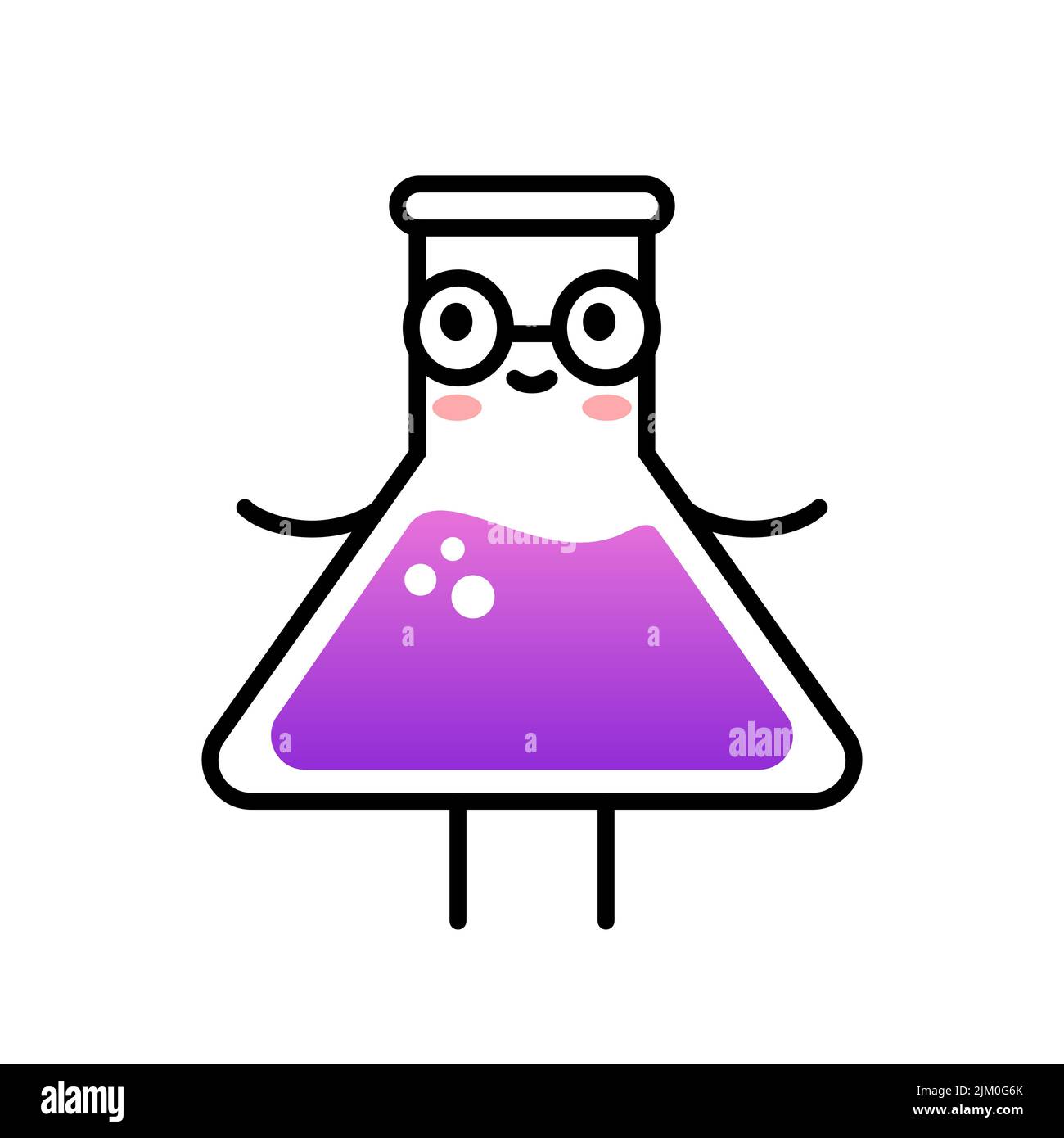 Cute lab flask with eyeglasses. Girls in science idea. Kawaii