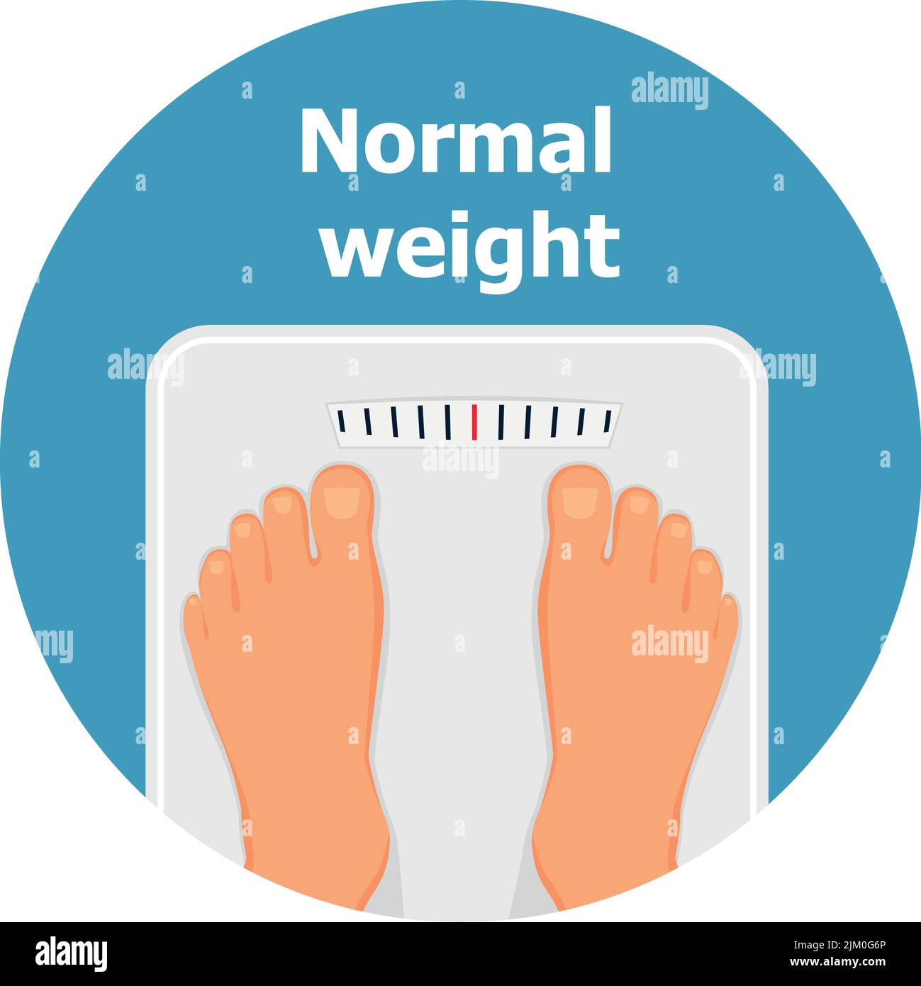 Woman is standing on bathroom scales, top view of feet. Weight measurement and control. Concept of healthy lifestyle, dieting and fitness Stock Vector