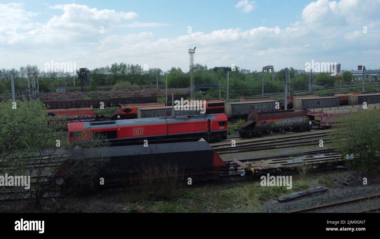 A view of a railway freight yard with rolling stock Stock Photo