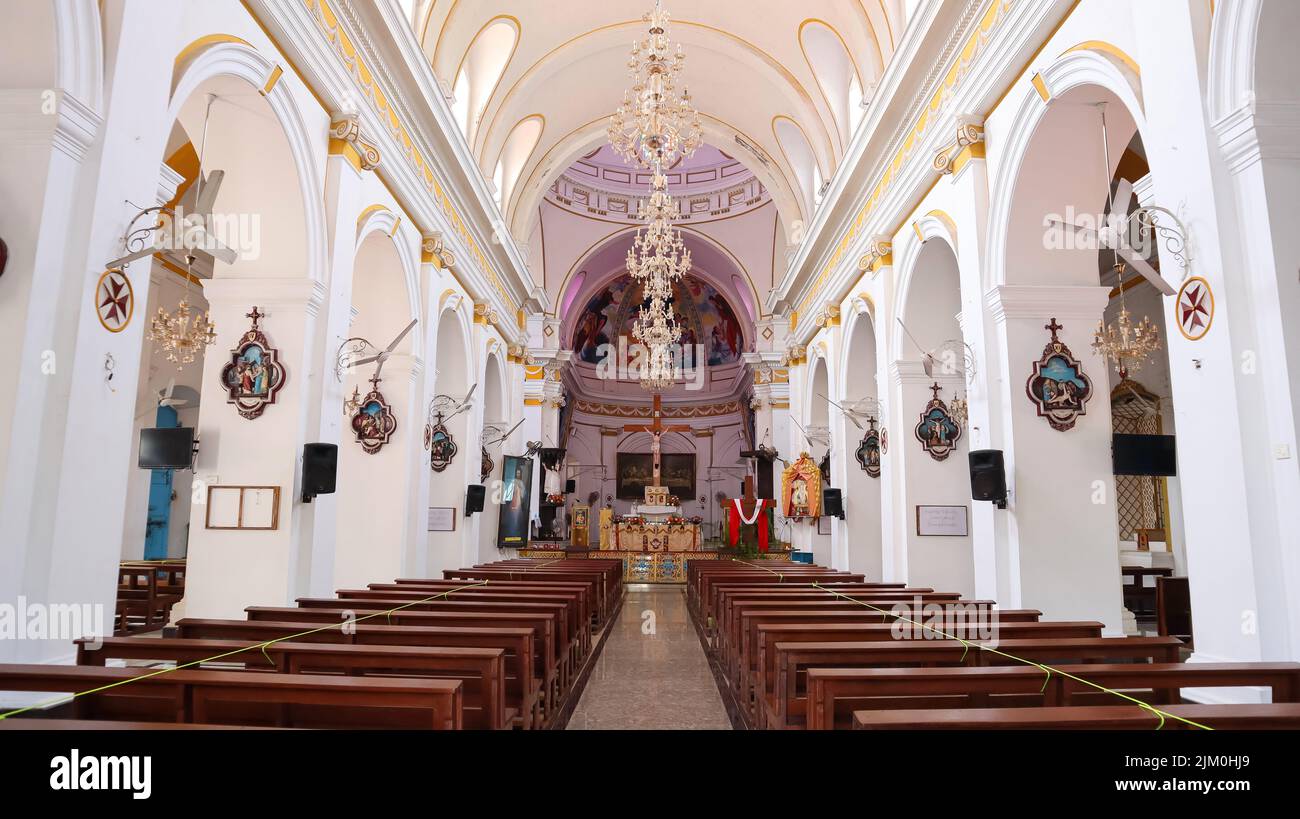 Interior and Inside View of The Basilica of the Sacred Heart of Jesus Church, Pondicherry now known as Puducherry, India. Stock Photo