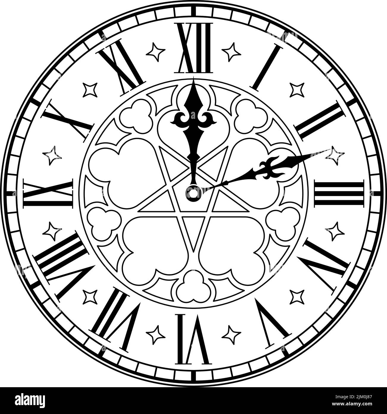 Retro Clock Face With Roman Numerals. Vector vintage image Stock Vector