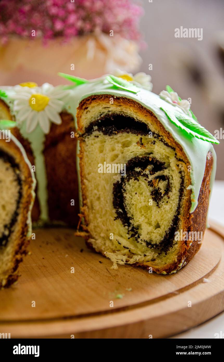 A Homemade  Easter cake  sliced  close-up Stock Photo
