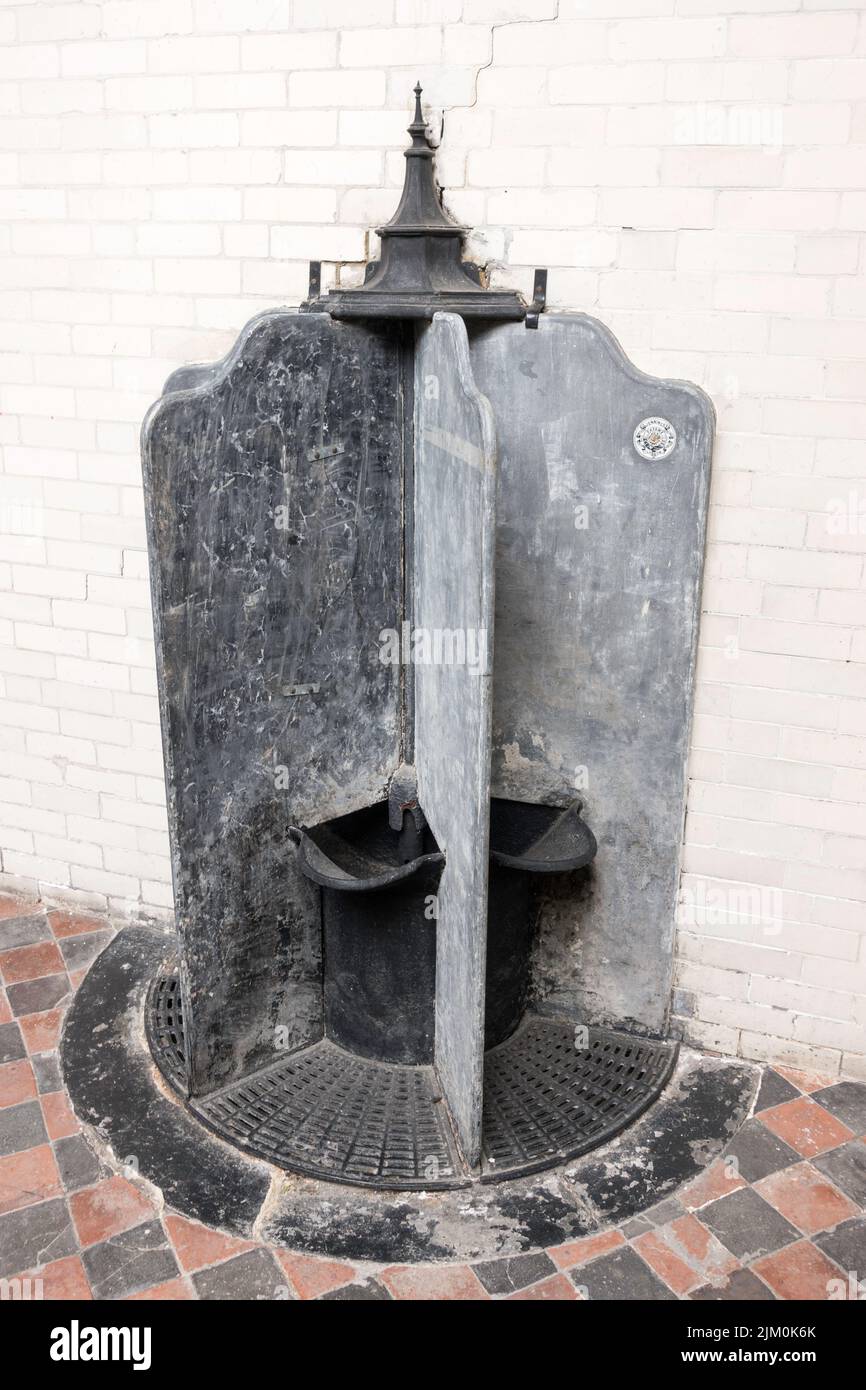 A George Jennings patent sheet lead Victorian urinal located in Darlington North Road station buildings, England, UK Stock Photo