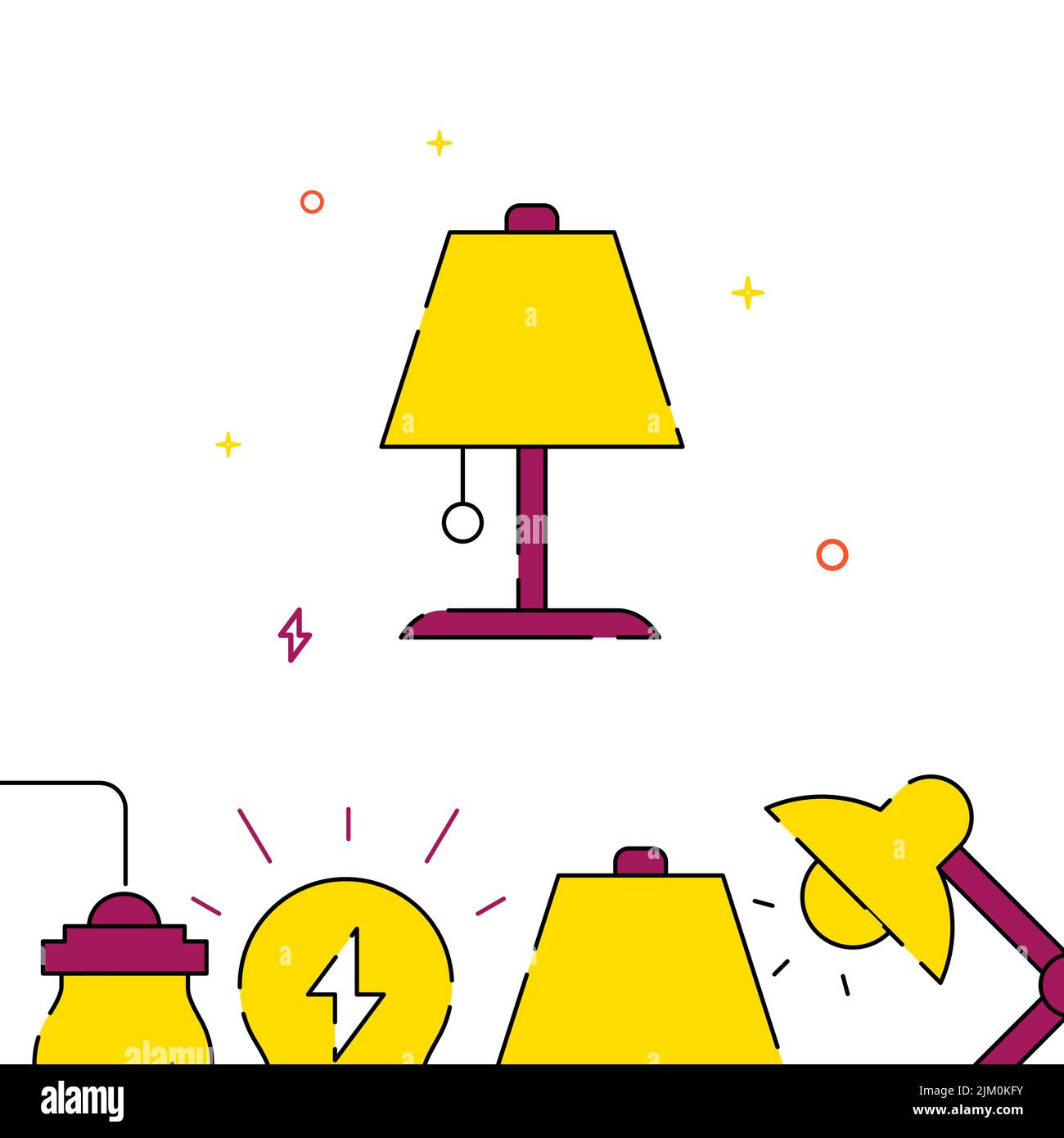 Table lamp on leg filled line vector icon, simple illustration, related bottom border. Stock Vector
