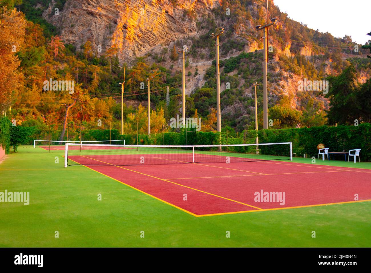 Lawn tennis court and net close up Stock Photo Alamy