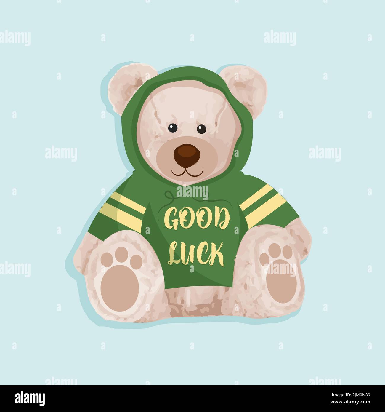 Good Luck Slogan. Cute brown bear doll vector illustration on isolated ... - Positive Advertisement Slogans For Luck