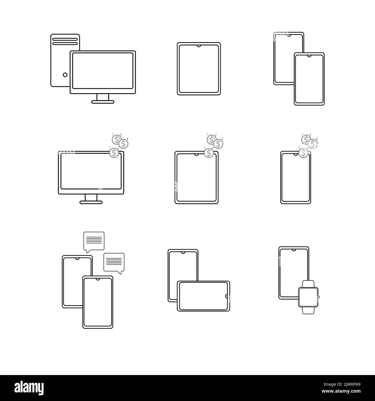 Thin line icons set of devices. Stock Vector