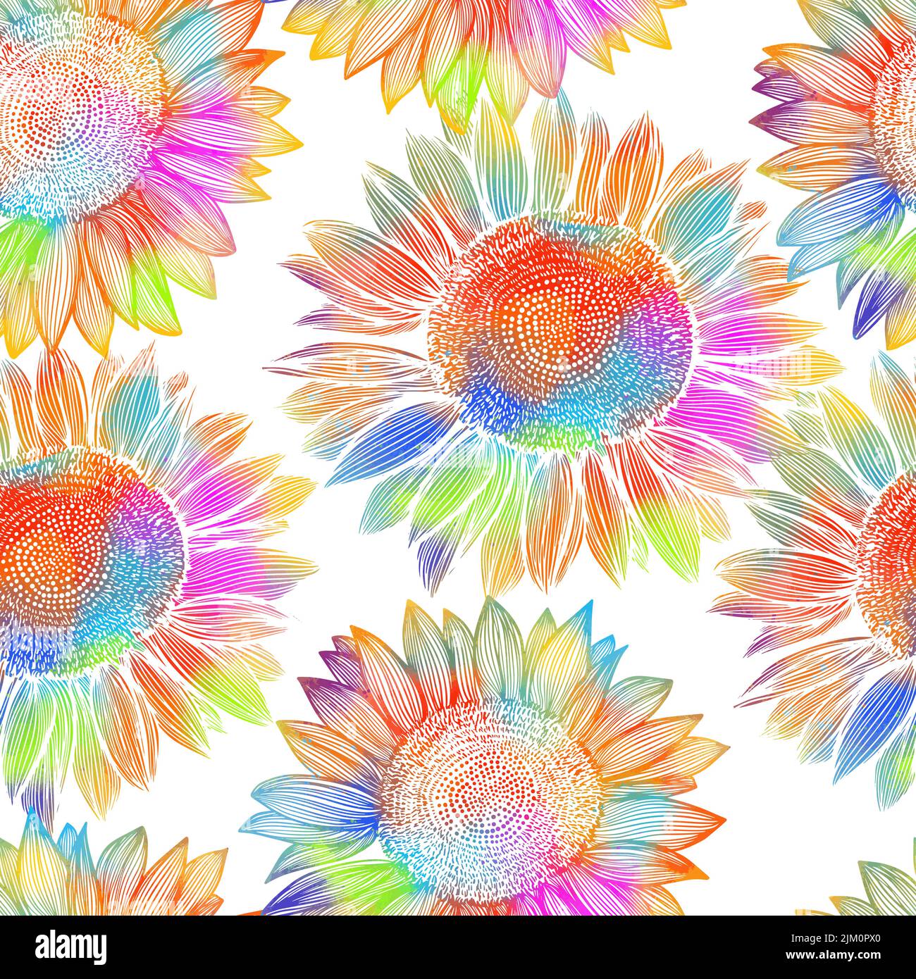 Multicolored sunflowers seamless pattern. Vector illustration Stock Vector