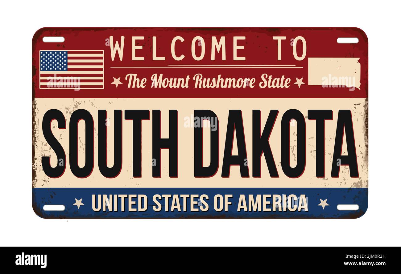 Welcome to South Dakota vintage rusty license plate on a white