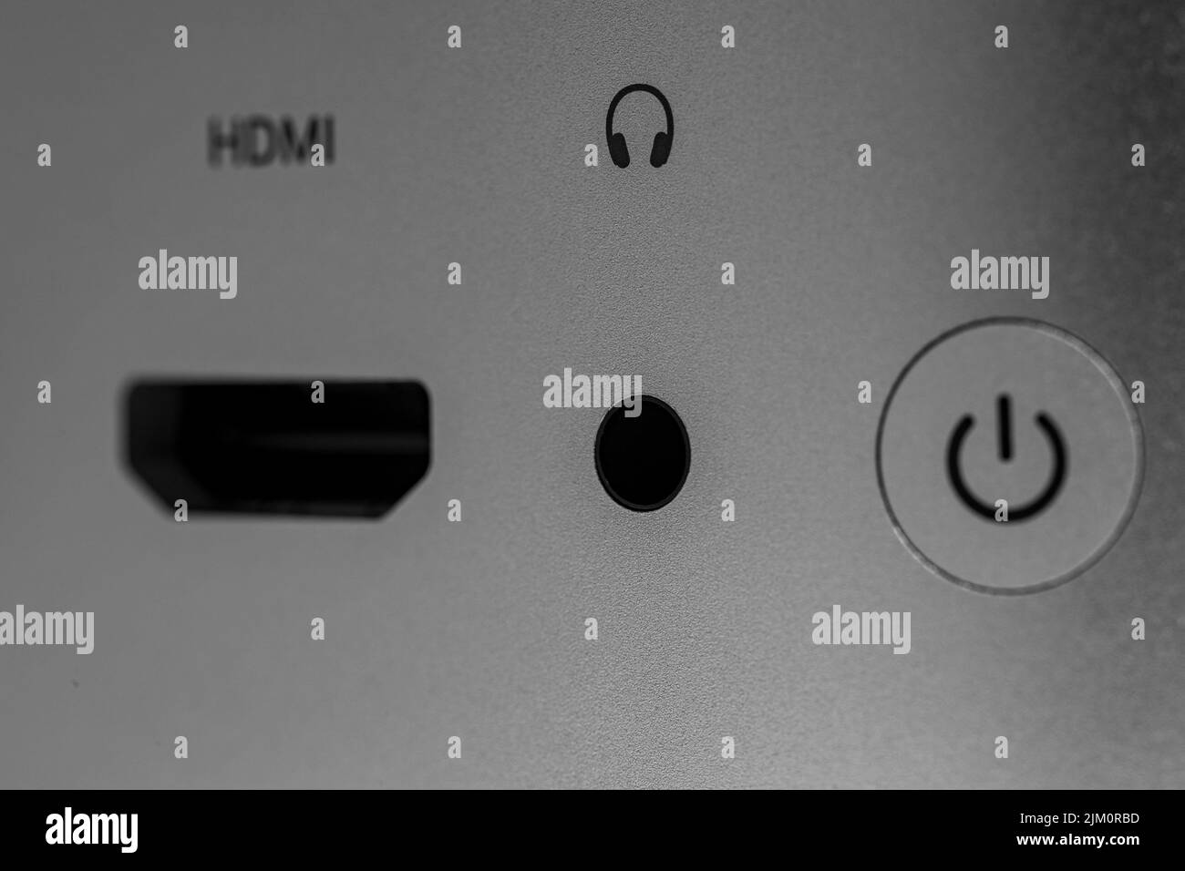 Audio and headphone jack logo macro closeup still life of modern