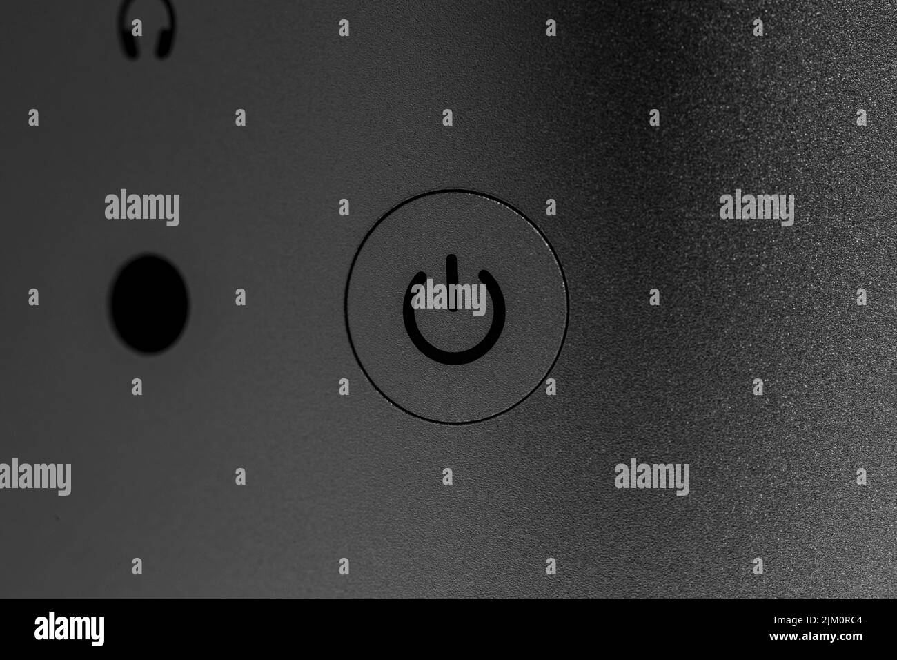 Power on and off button with icon of modern new desktop computer system ...
