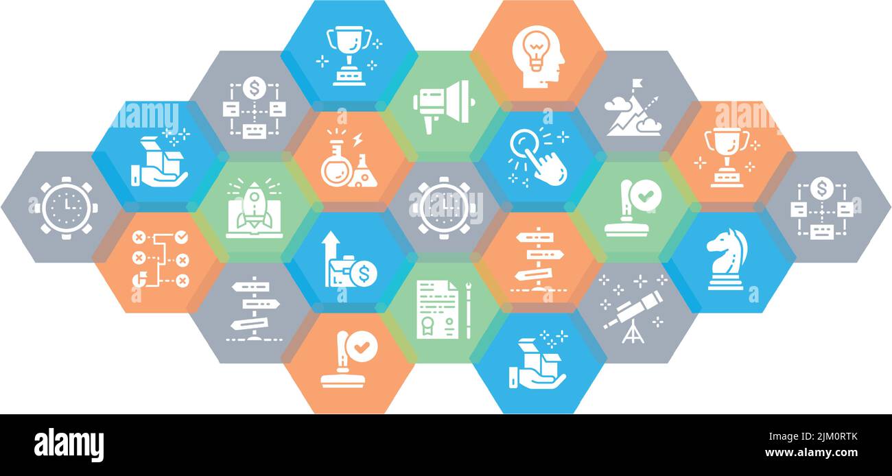 Start up icon set. Time management, idea generation, presentation web ...