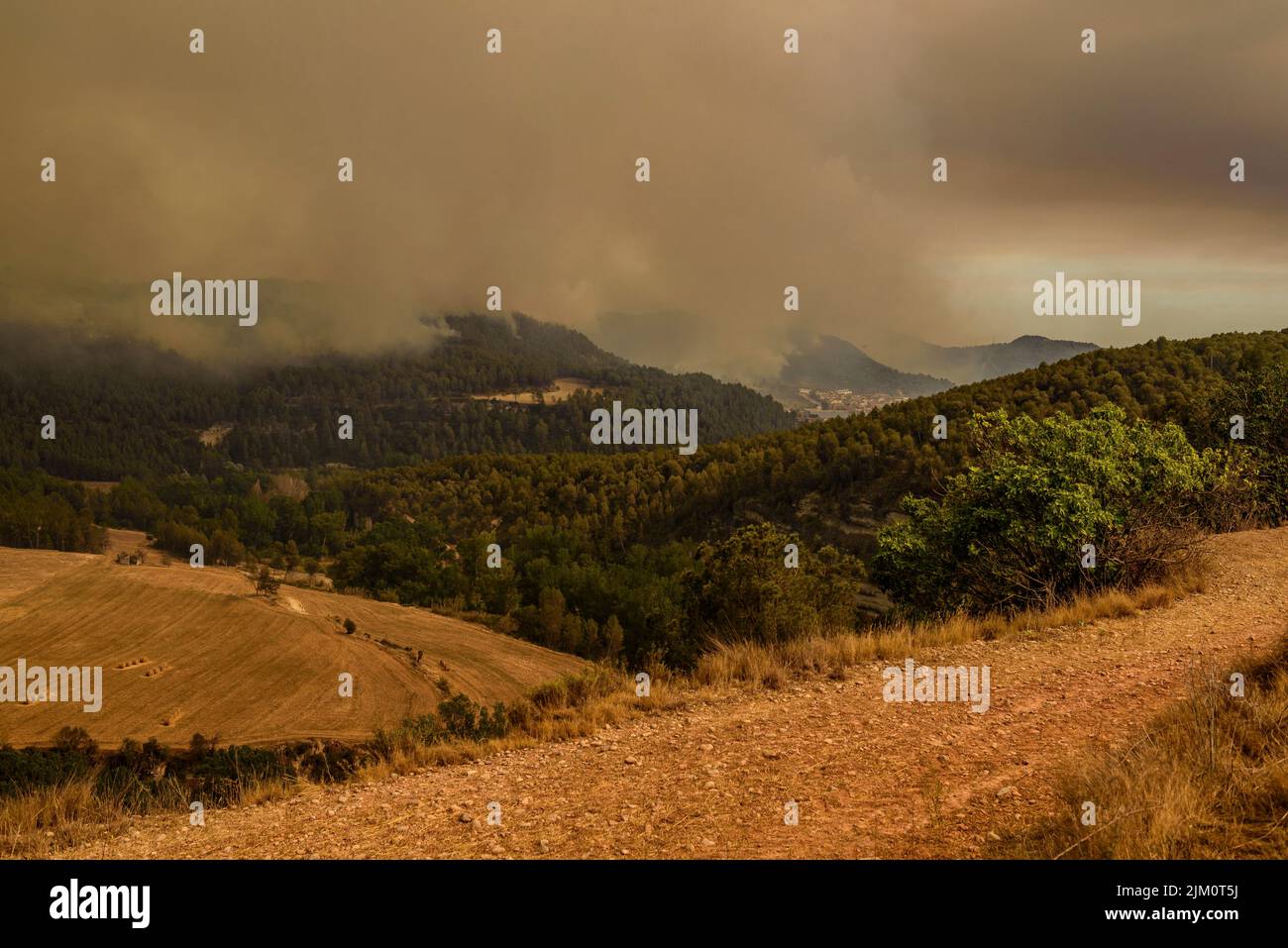 Wildfire of El Pont de Vilomara, on July 17, 2022, which burned 1,743 hectares of vegetation (Bages, Barcelona, Catalonia, Spain) Stock Photo
