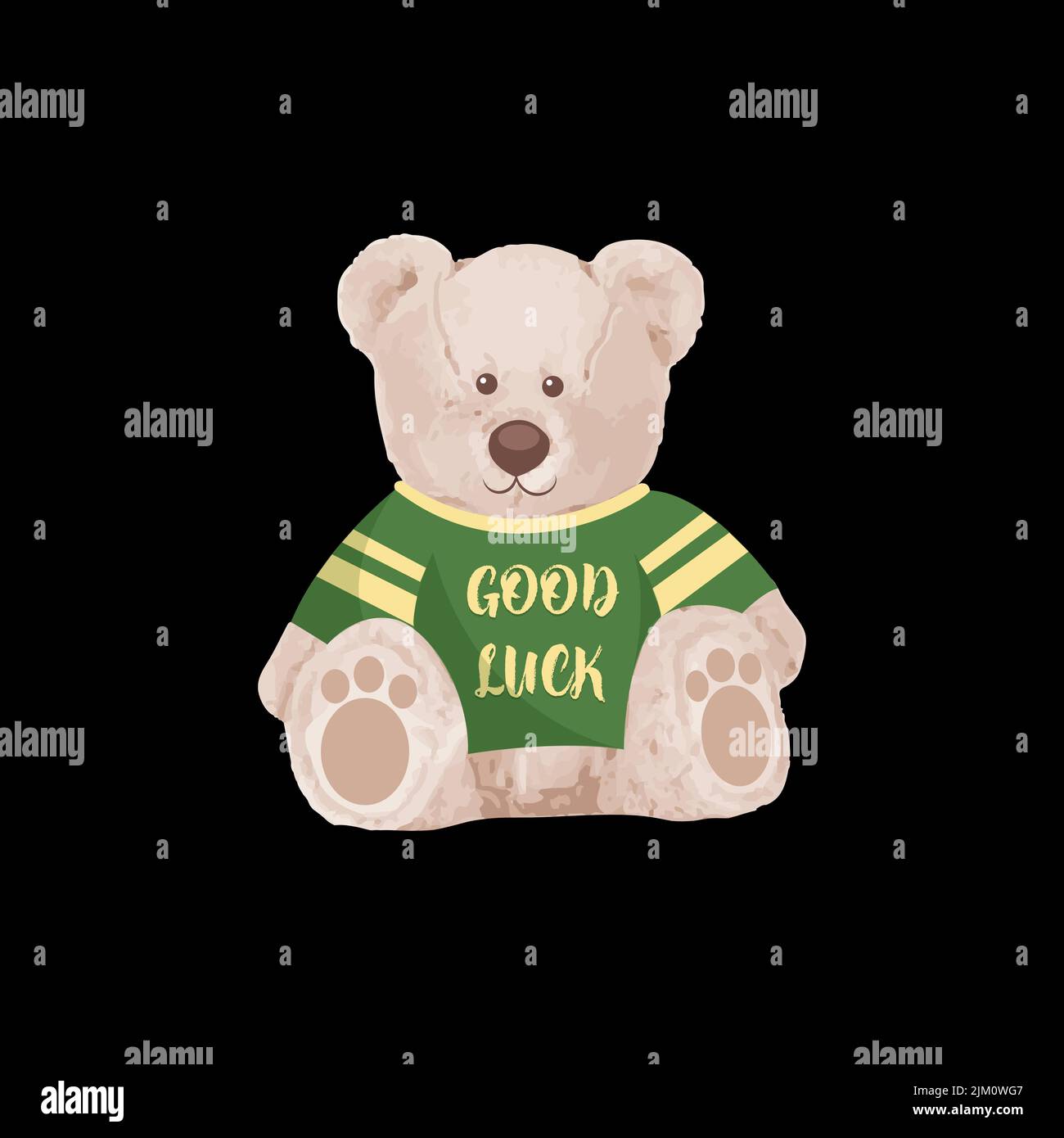 Picture of Good Luck Slogan. Cute brown bear doll vector illustration on isolated ...