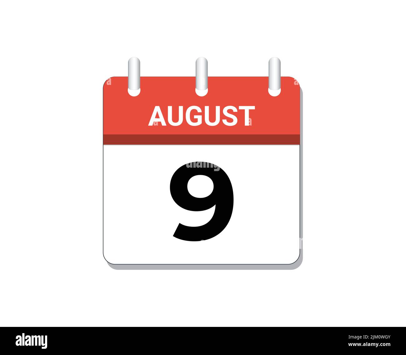 August, 9th calendar icon vector, concept of schedule, business and tasks Stock Vector