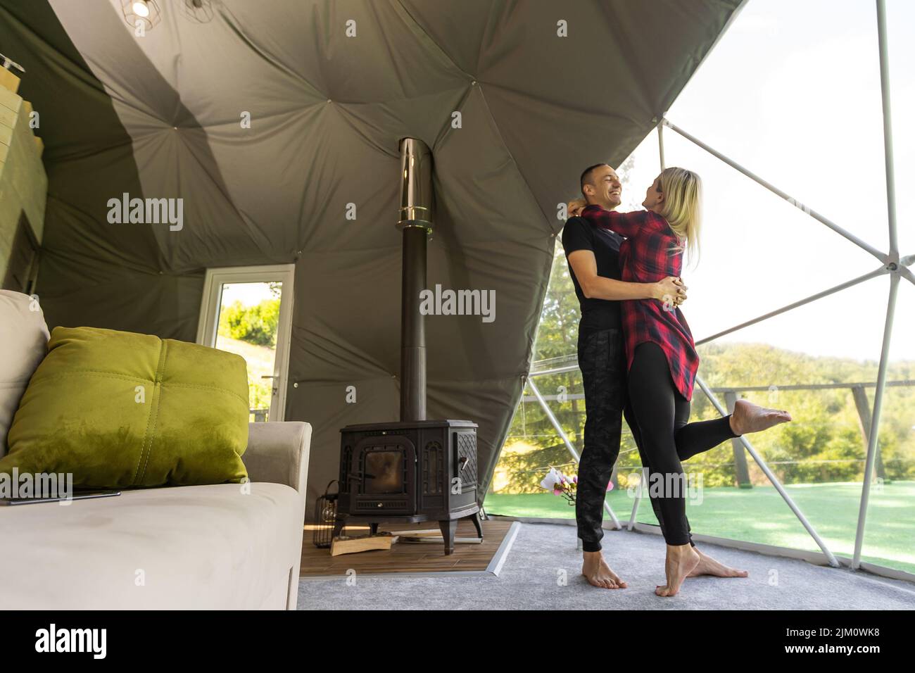 A Couple In Geo Dome Tents Cozy Camping Glamping Holiday Vacation
