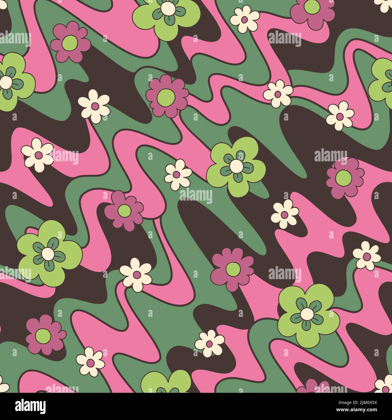 Retro Groovy Wiggly Stripes Vector Seamless Pattern Stock Vector Image ...