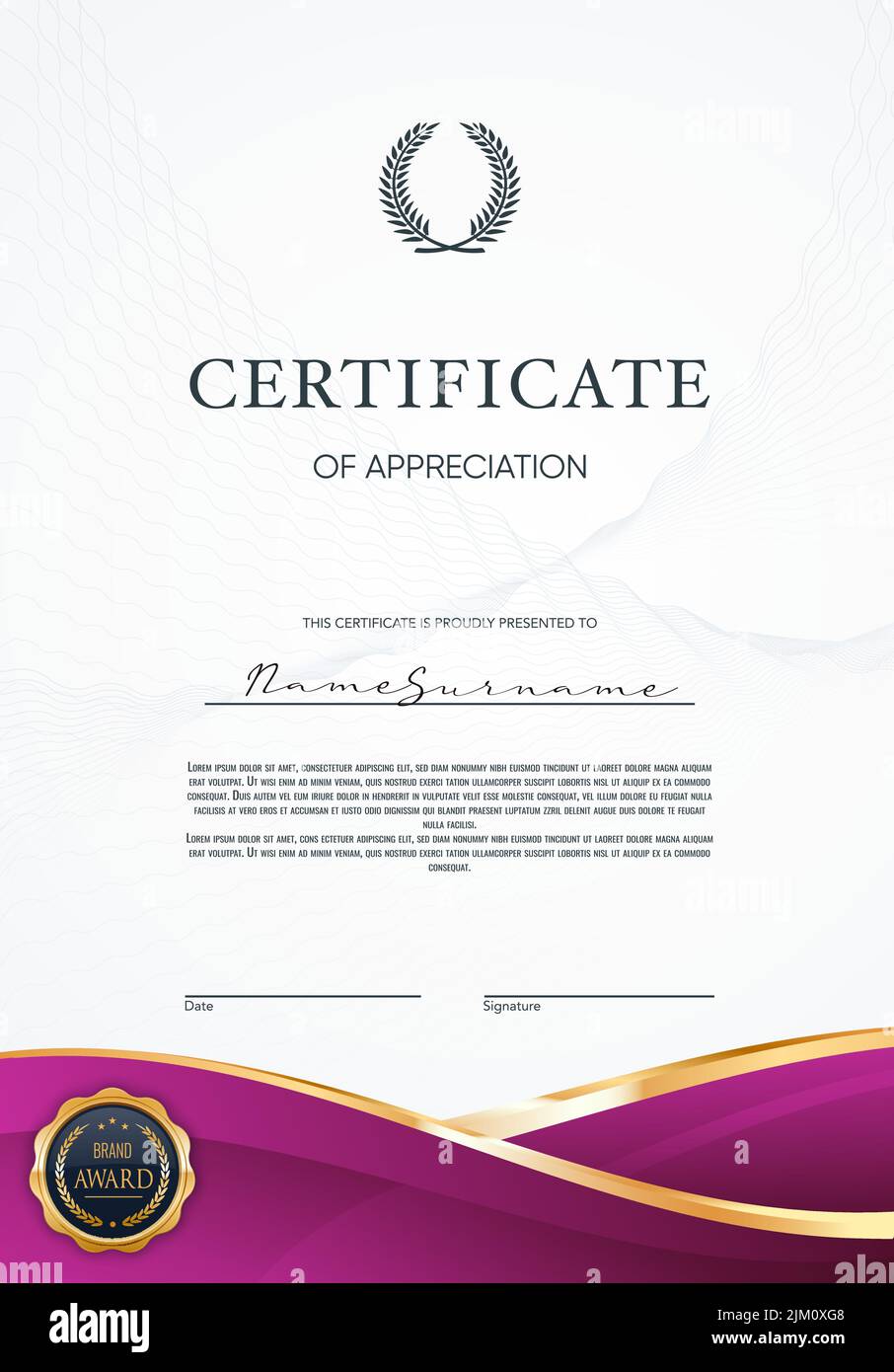 Award certificate, appreciation diploma template, vector achievement honor with golden seal. Certificate of appreciation, business or education achiev Stock Vector