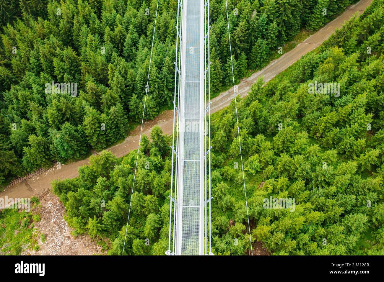 Top view of suspension Sky Bridge 721, Dolni Morava, Czech Republic.  Stock Photo