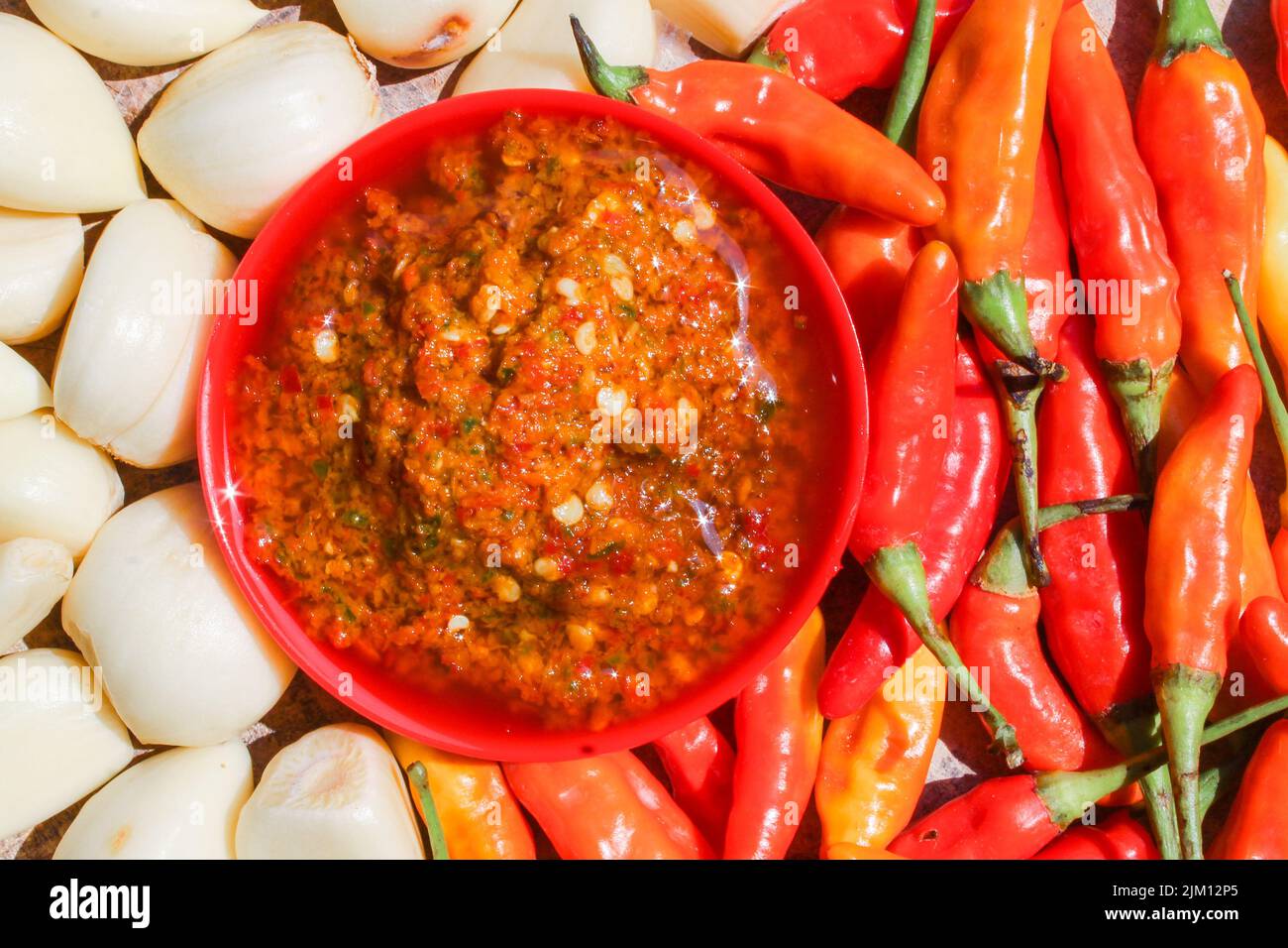 Indonesian garlic chilli sambal or sambel bawang with garlic, chilli
