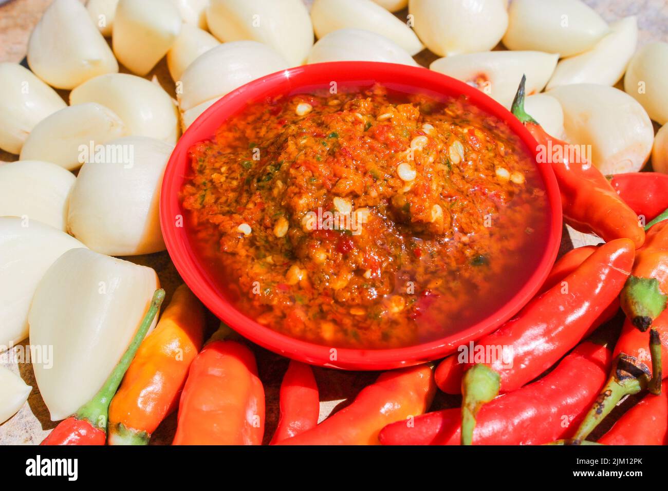 Indonesian garlic chilli sambal or sambel bawang with garlic, chilli