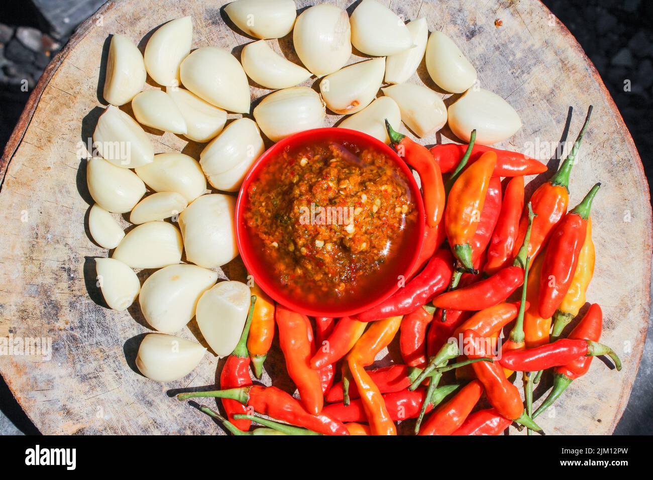 Indonesian garlic chilli sambal or sambel bawang with garlic, chilli