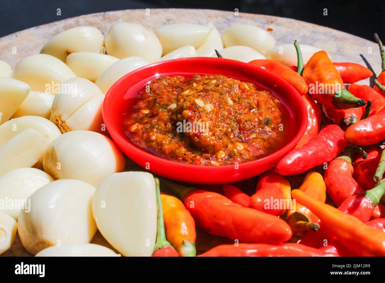 Indonesian garlic chilli sambal or sambel bawang with garlic, chilli