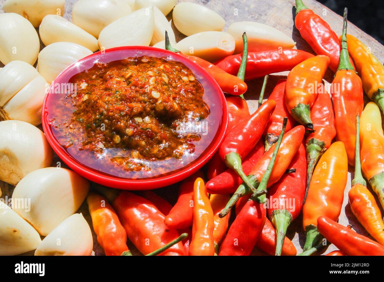 Indonesian garlic chilli sambal or sambel bawang with garlic, chilli