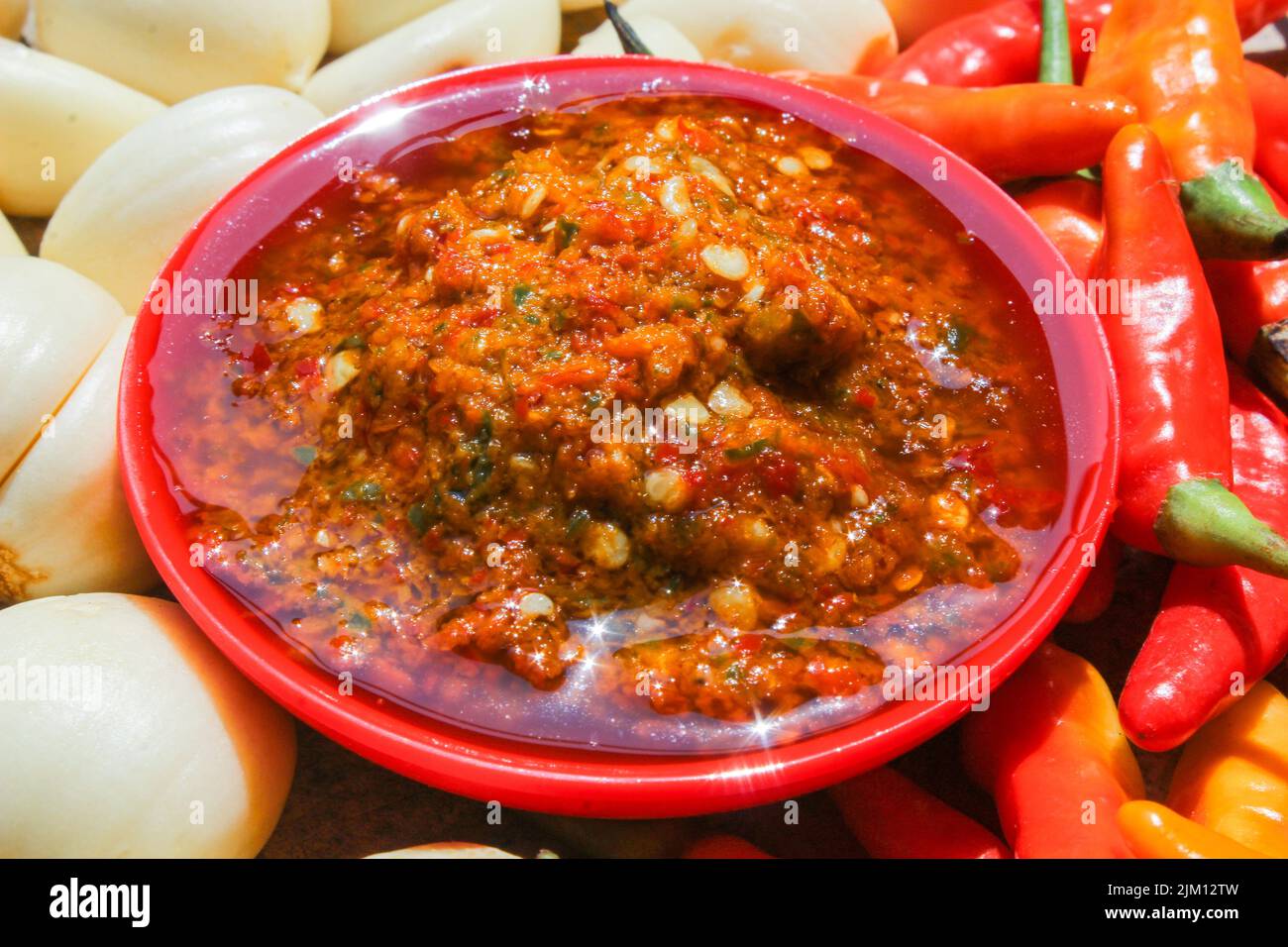 Indonesian garlic chilli sambal or sambel bawang with garlic, chilli