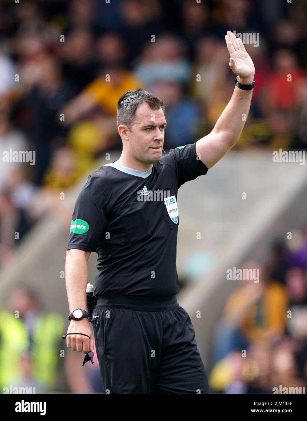 Referee Don Robertson during the cinch Premiership match at the Tony Macaroni Arena, Livingston. Picture date: Saturday July 30, 2022. Stock Photo