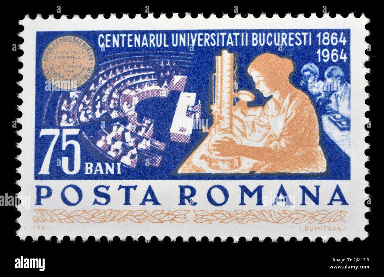 Romanian postage stamp (1964) : Centenary of Bucharest University 1864 - 1964 Stock Photo