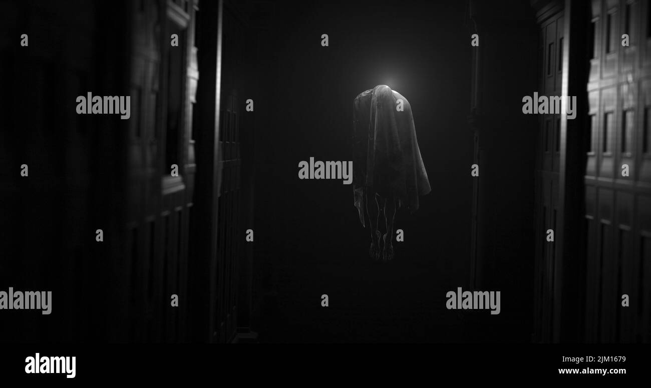 Ghost Building Inside Image of moving ghost and buildings on black background Stock Photo - Alamy