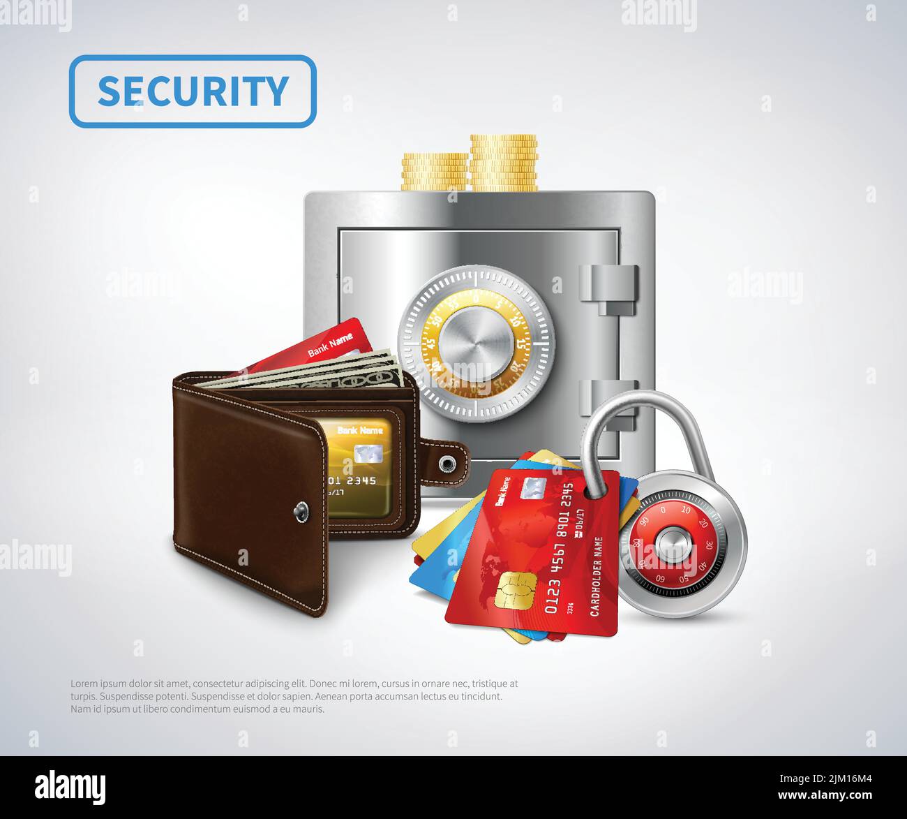 Money realistic security set of metal closed safe wallet credit cards