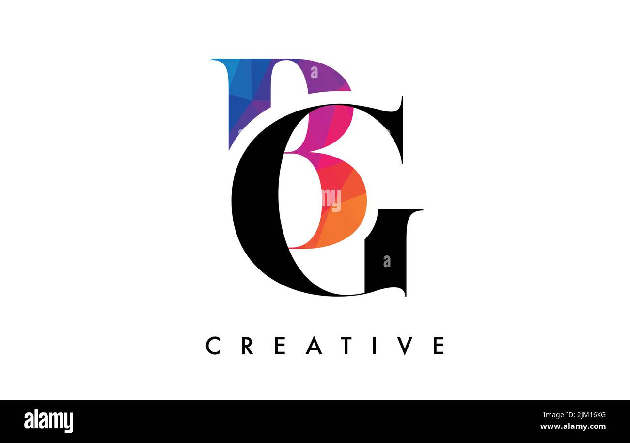 BG Letter Design with Creative Cut and Colorful Rainbow Texture. BG