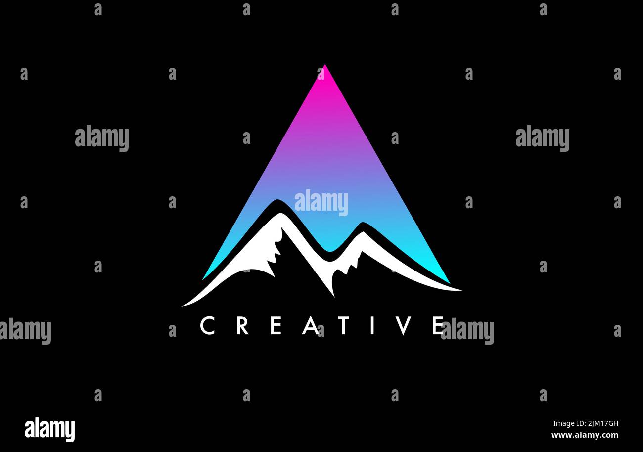 A Letter Mountain Icon Logo Design. Letter A with Mountain Peaks and