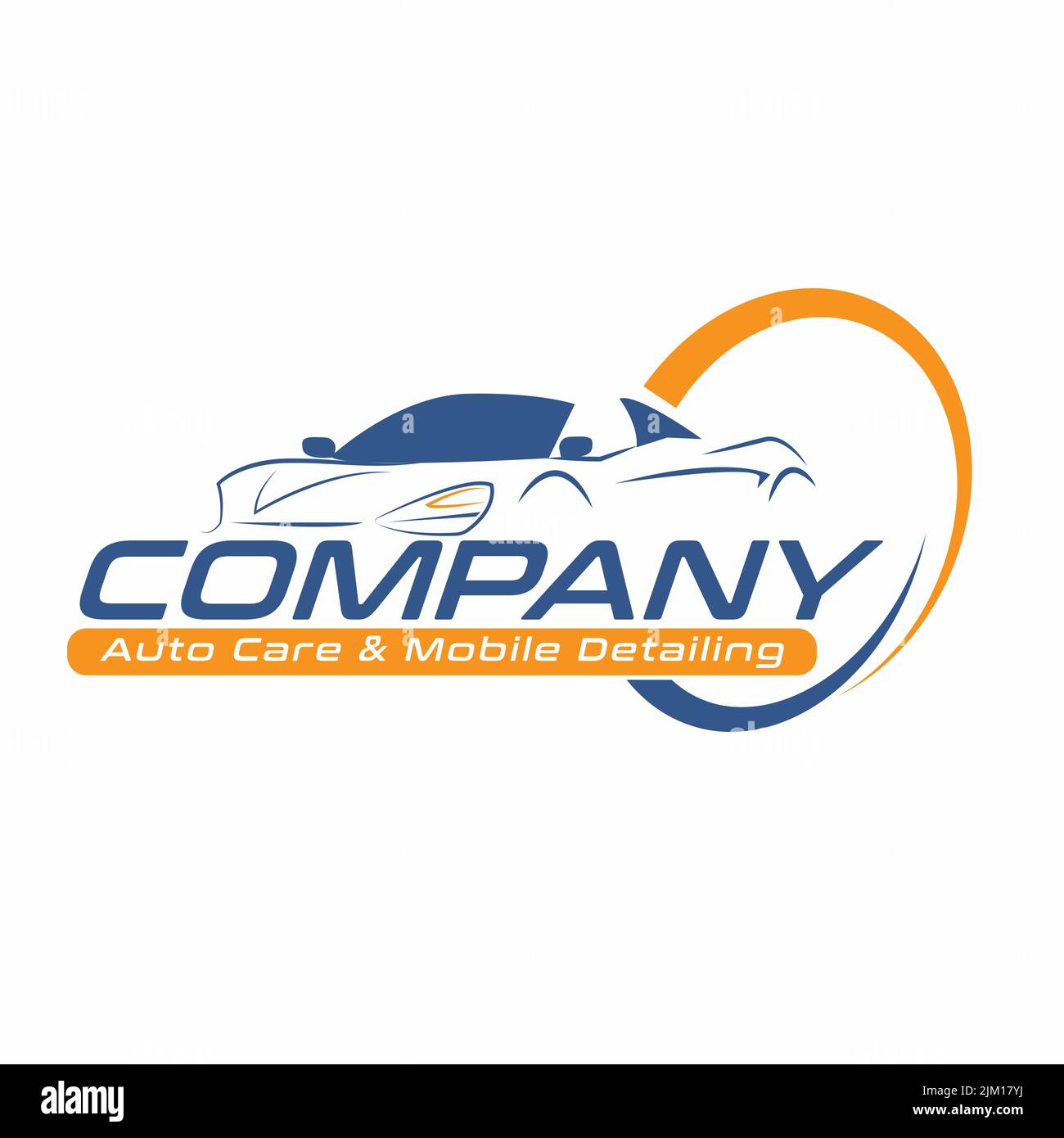 The blue and orange auto detailing service logo with the car sign Stock Vector