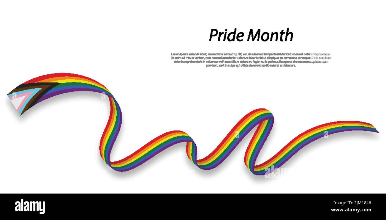 Waving flag of Progressive pride on white background. Pride month template Stock Vector