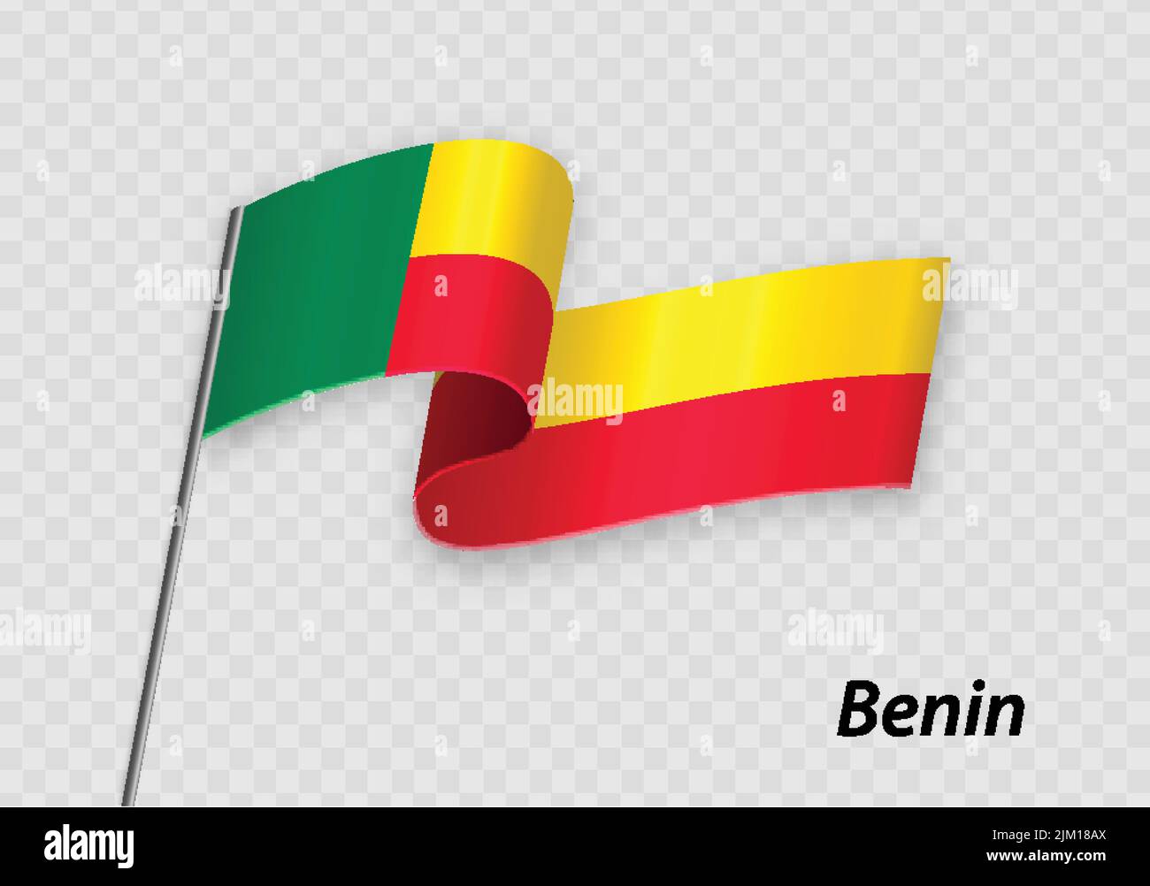 Waving flag of Benin on flagpole. Template for independence day design Stock Vector