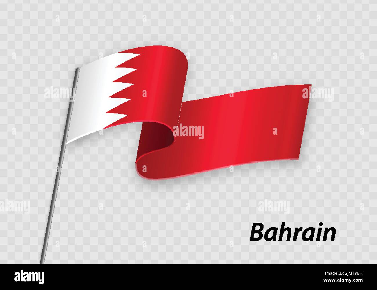Waving flag of Bahrain on flagpole. Template for independence day design Stock Vector