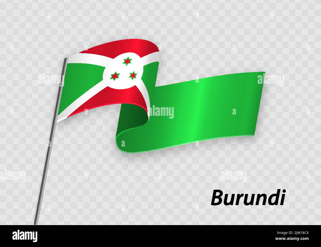 Waving flag of Burundi on flagpole. Template for independence day design Stock Vector