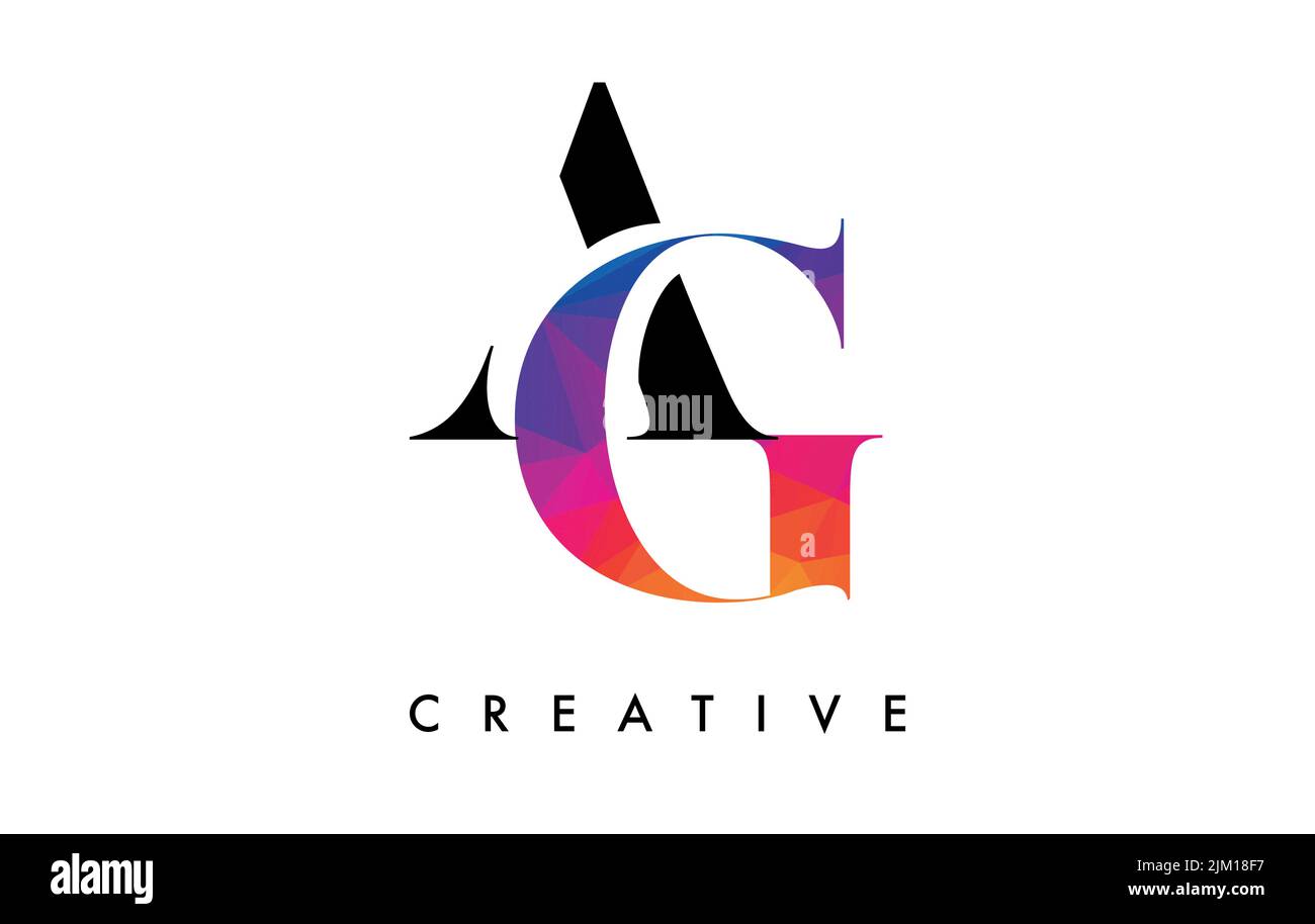 AG Letter Design with Creative Cut and Colorful Rainbow Texture. AG ...
