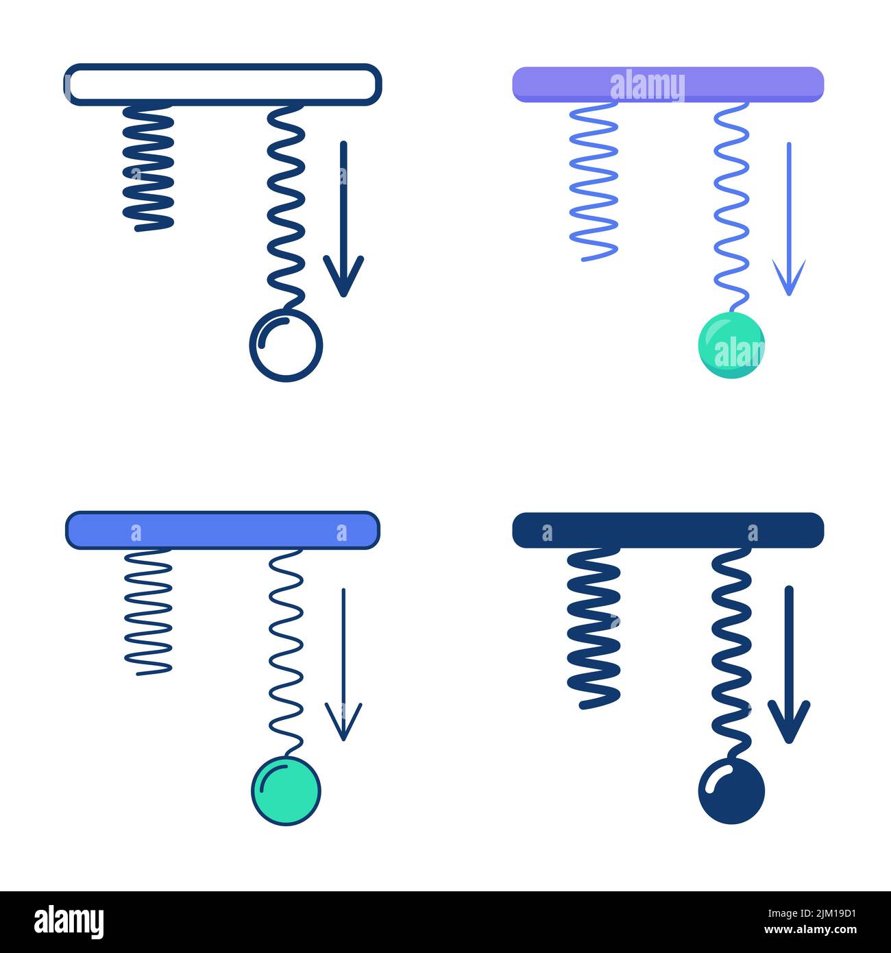Elastic force icon set in flat and line style. Law of physics symbol