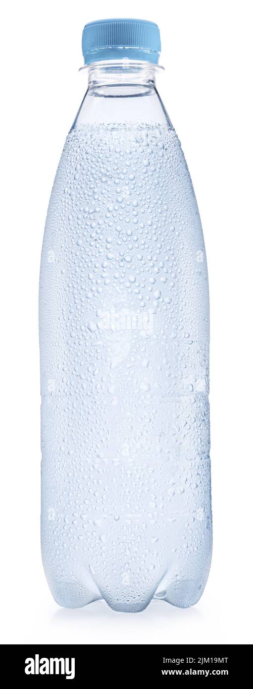 Plastic bottle of chilled water with condensation drops. File contains clipping path. Stock Photo